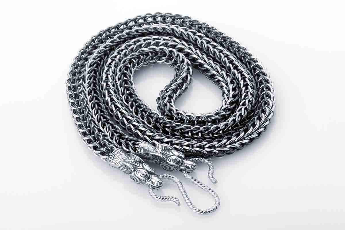 vkngjewelry Chain Handcrafted 925 Silver Chain with Wolf heads,solid chain