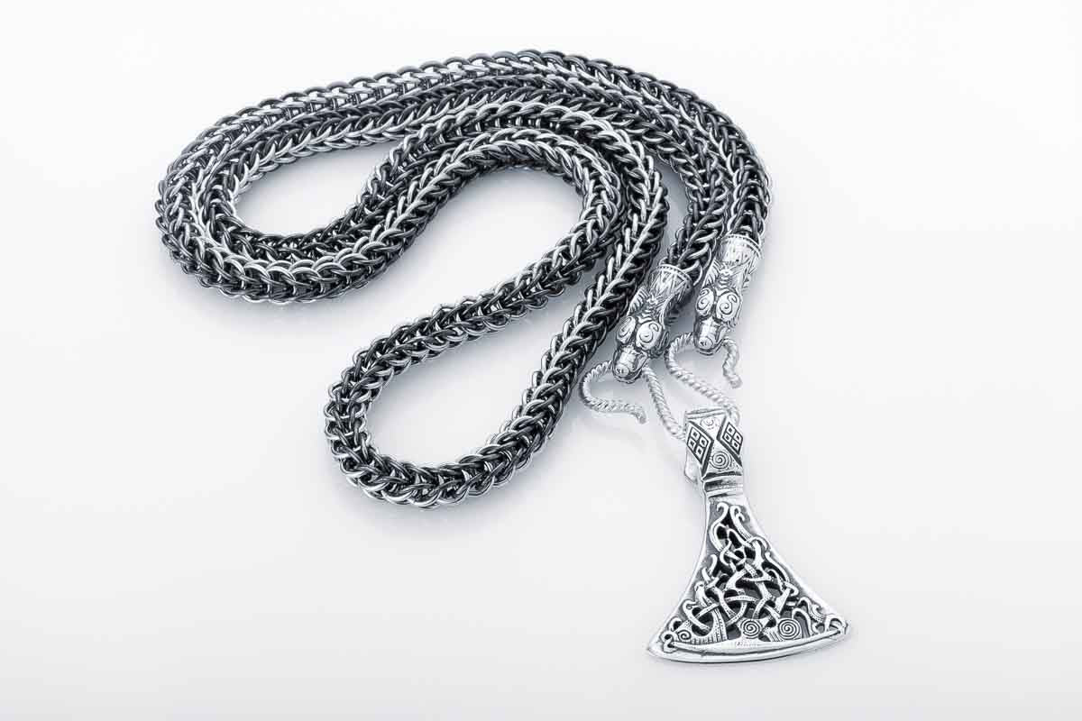 vkngjewelry Chain Handcrafted 925 Silver Chain with Wolf heads,solid chain