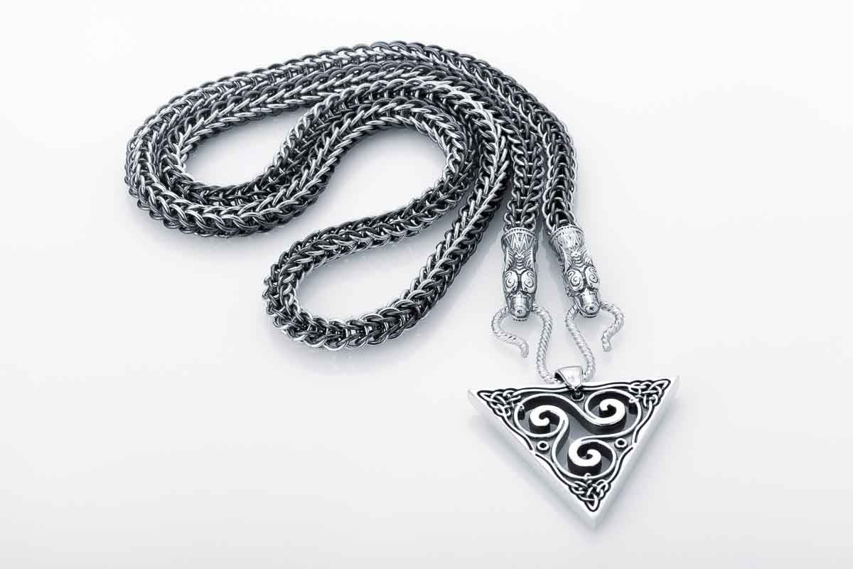 vkngjewelry Chain Handcrafted 925 Silver Chain with Wolf heads,solid chain