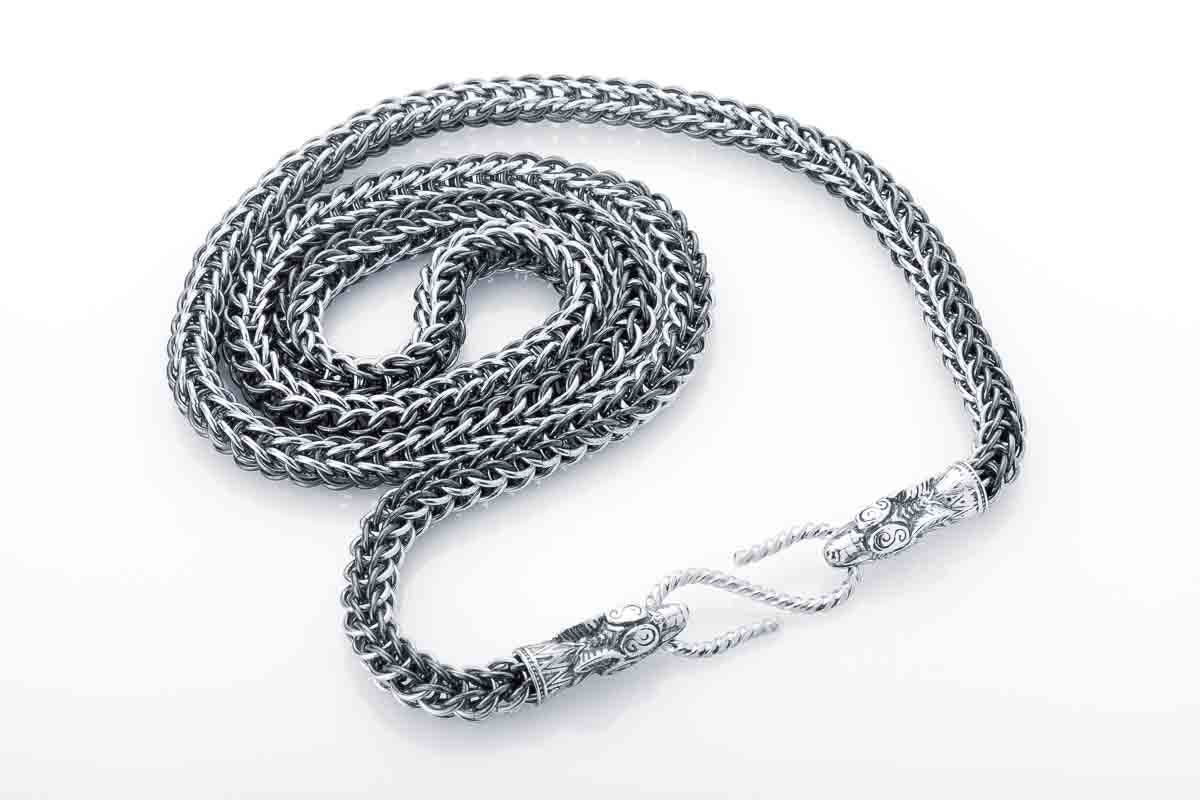 vkngjewelry Chain Handcrafted 925 Silver Chain with Wolf heads,solid chain