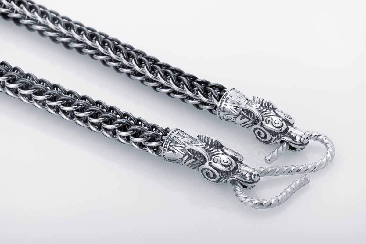 vkngjewelry Chain Handcrafted 925 Silver Chain with Wolf heads,solid chain
