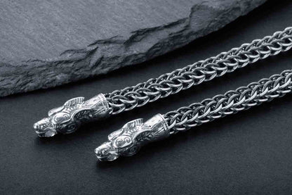 vkngjewelry Chain Handcrafted 925 Silver Chain with Wolf heads,solid chain