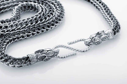 vkngjewelry Chain Handcrafted 925 Silver Chain with Wolf heads,solid chain