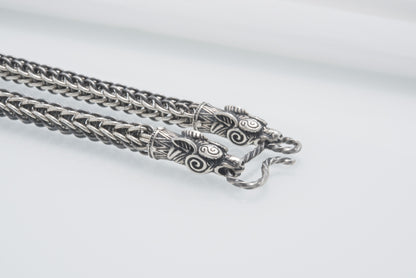vkngjewelry Chain Handcrafted 925 Silver Chain with Wolf heads,solid chain