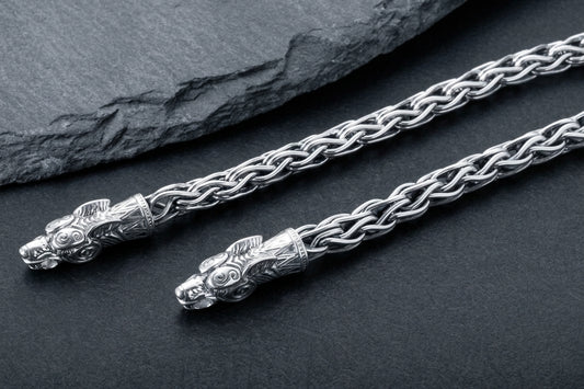 vkngjewelry Chain Handcrafted 925 Silver Viking Chain with Wolf Tips, Norse Jewelry