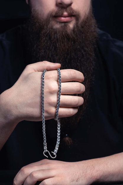 vkngjewelry Chain Handcrafted 925 Silver Viking Chain with Wolf Tips, Norse Jewelry