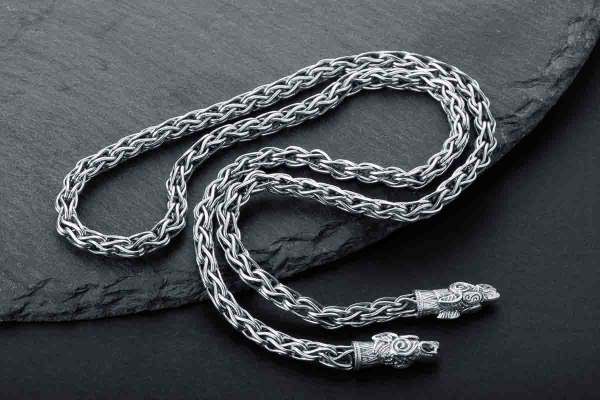 vkngjewelry Chain Handcrafted 925 Silver Viking Chain with Wolf Tips, Norse Jewelry