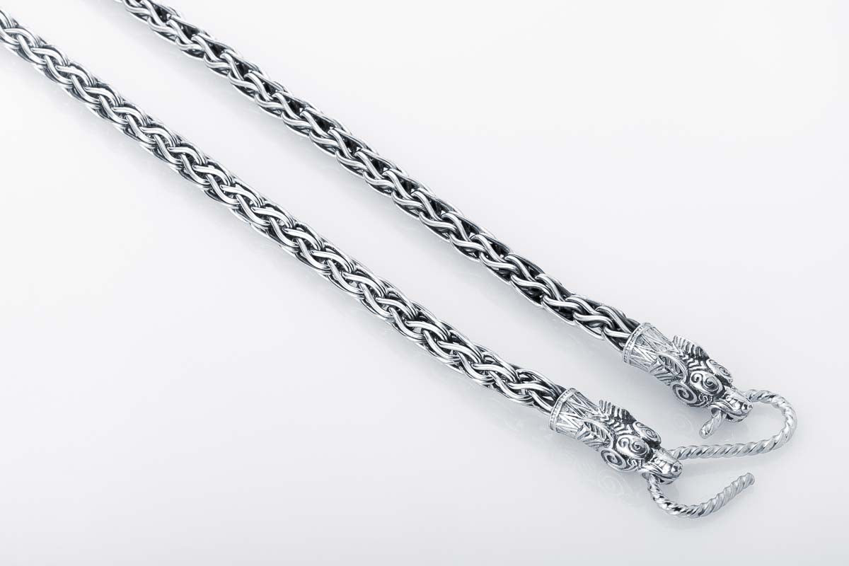 vkngjewelry Chain Handcrafted 925 Silver Viking Chain with Wolf Tips, Norse Jewelry