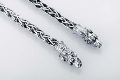 vkngjewelry Chain Handcrafted 925 Silver Viking Chain with Wolf Tips, Norse Jewelry