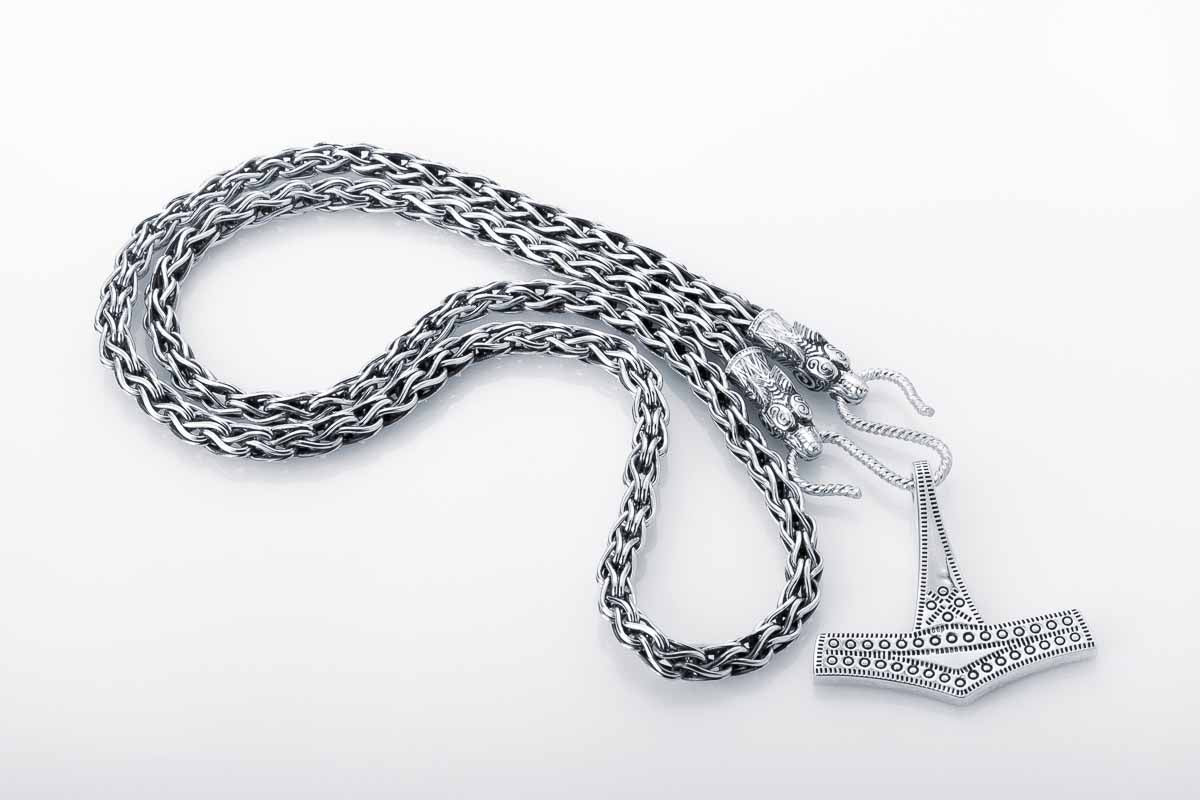 vkngjewelry Chain Handcrafted 925 Silver Viking Chain with Wolf Tips, Norse Jewelry