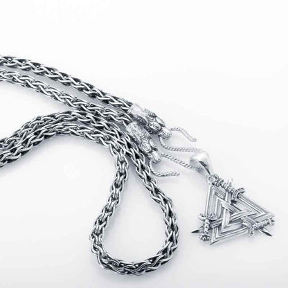 vkngjewelry Pendant Handcrafted 925 Silver Viking Chain with Wolf Tips, Norse Jewelry