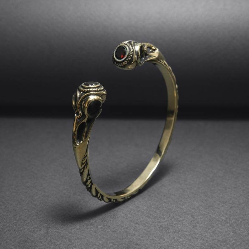 vkngjewelry Bracelet Handcrafted Armring Ravens skulls with Gems