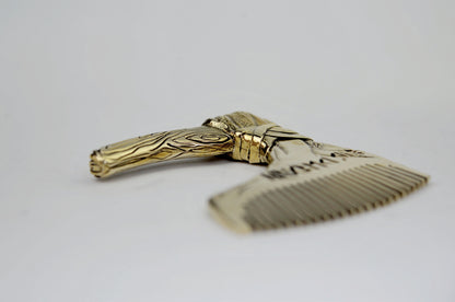 vkngjewelry Comb Handcrafted Axe with Elder Futhark Solid Brass Beard Comb
