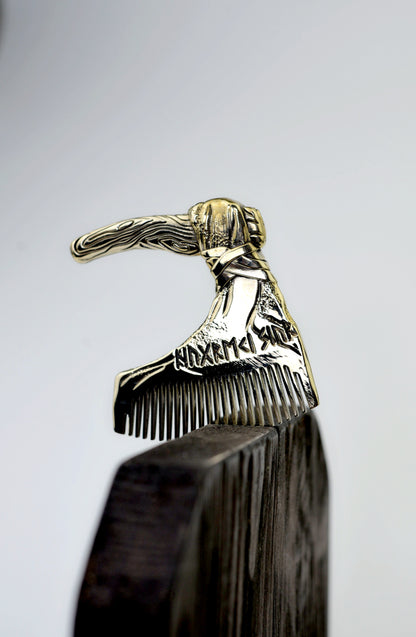vkngjewelry Comb Handcrafted Axe with Elder Futhark Solid Brass Beard Comb