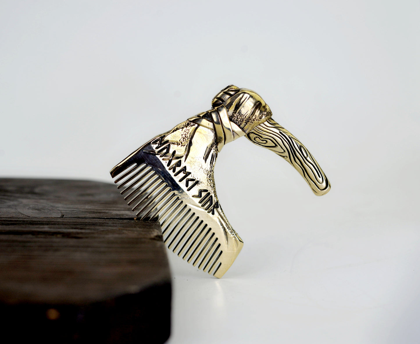 vkngjewelry Comb Handcrafted Axe with Elder Futhark Solid Brass Beard Comb