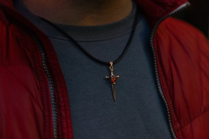 vkngjewelry Pendant Handcrafted Brass Dagger Pendant with Cubic Zirconia