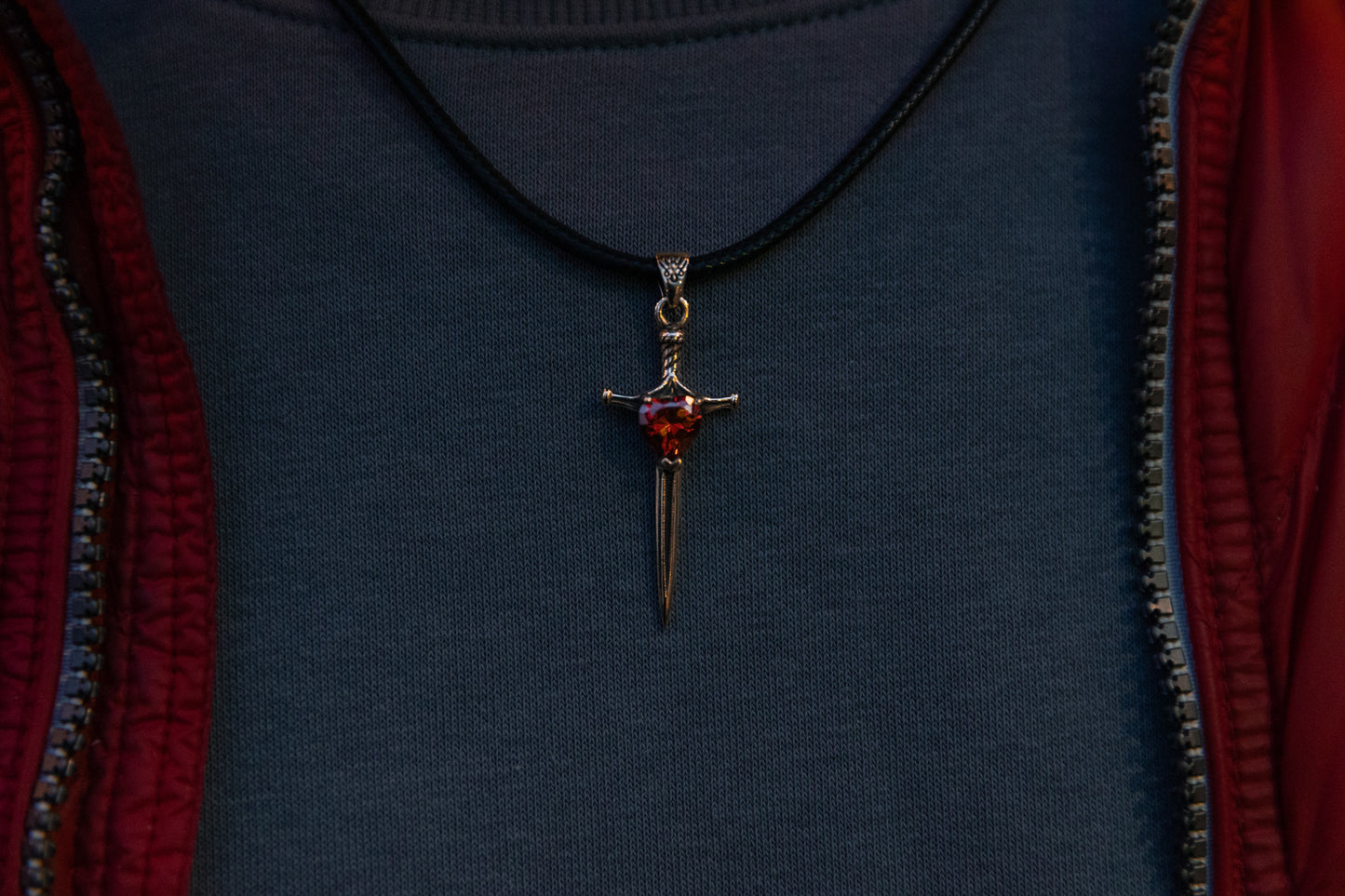 vkngjewelry Pendant Handcrafted Brass Dagger Pendant with Cubic Zirconia