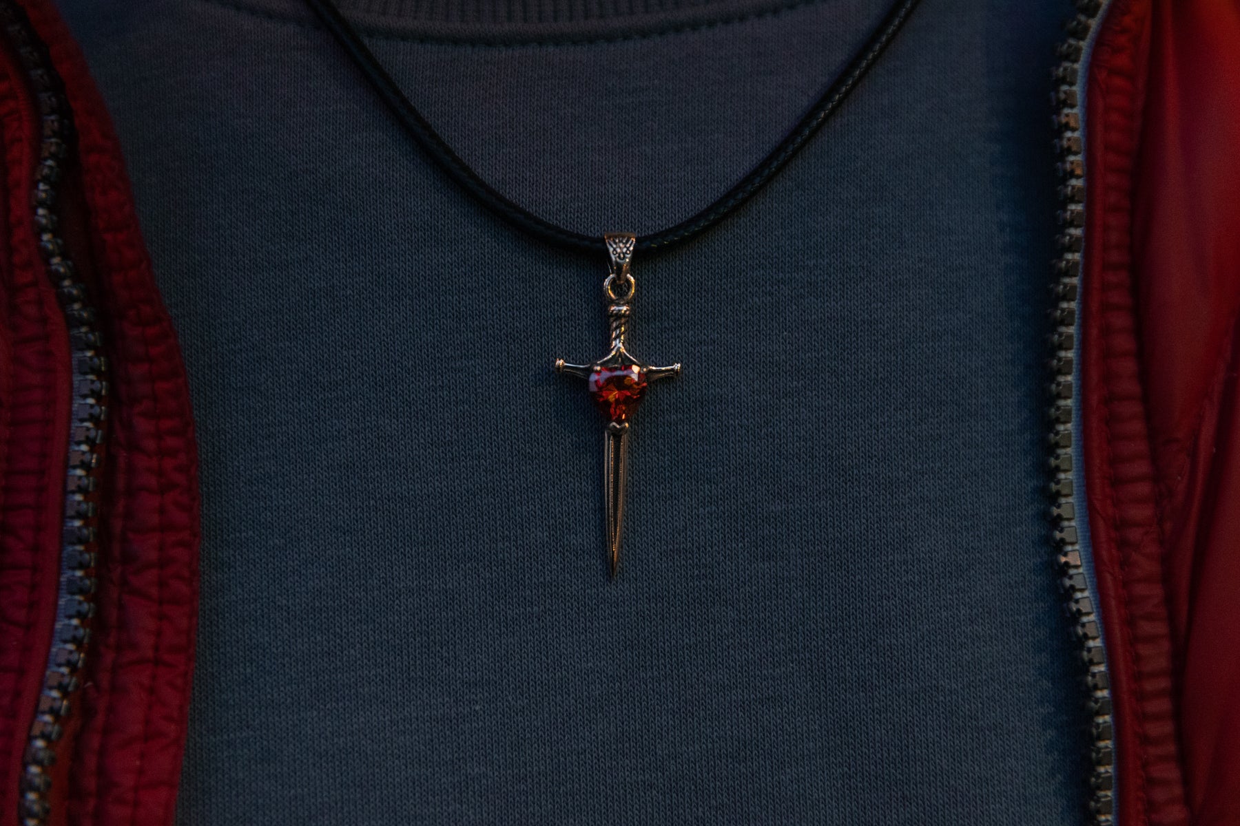 vkngjewelry Pendant Handcrafted Brass Dagger Pendant with Cubic Zirconia