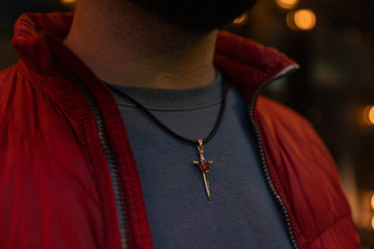 vkngjewelry Pendant Handcrafted Brass Dagger Pendant with Cubic Zirconia