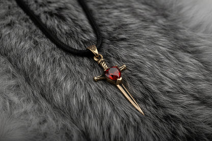 vkngjewelry Pendant Handcrafted Brass Dagger Pendant with Cubic Zirconia