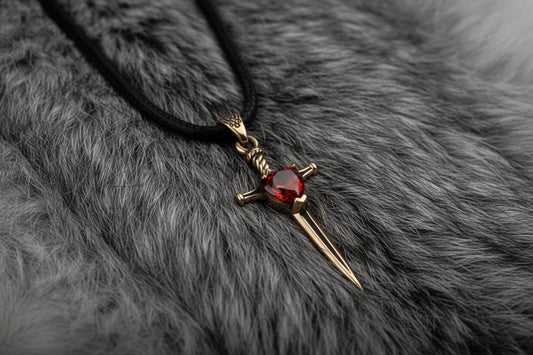 vkngjewelry Pendant Handcrafted Brass Dagger Pendant with Cubic Zirconia
