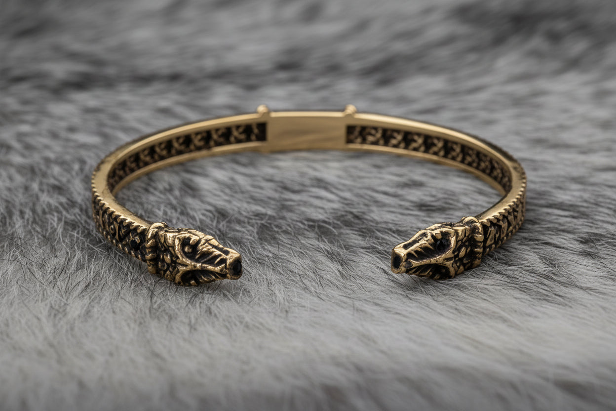 vkngjewelry Bracelet Handcrafted Brass Viking Arm Ring Nordic Snake Cuff Bracelet