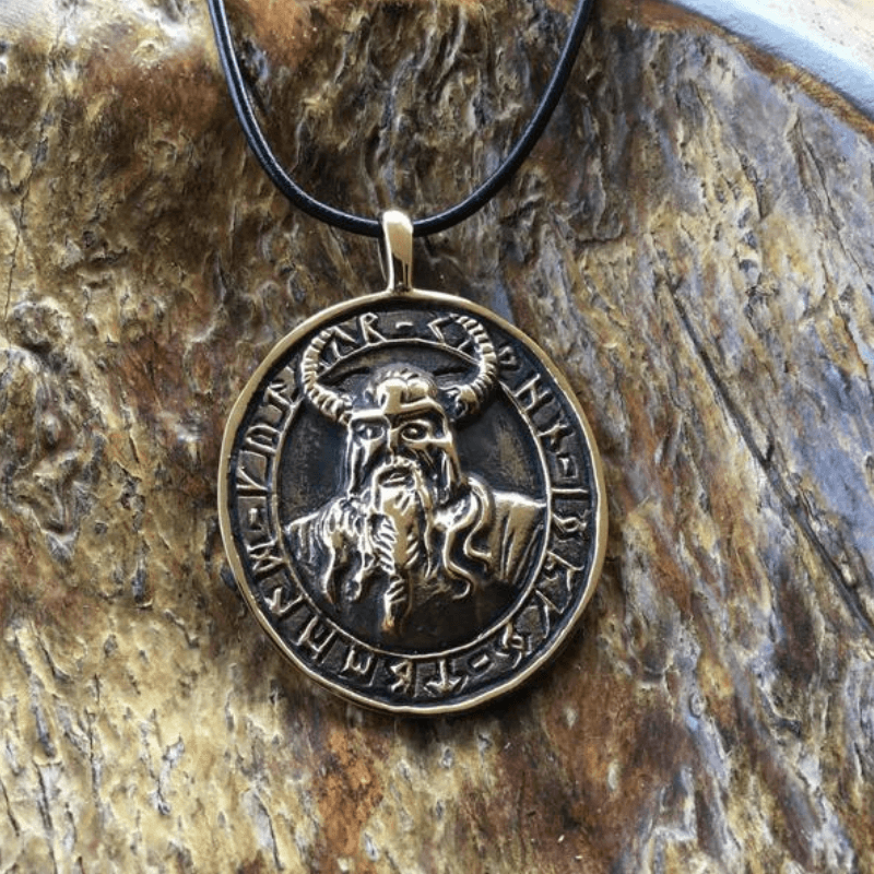 vkngjewelry Pendant Handcrafted Bronze Viking Warrior with Runes Pendant