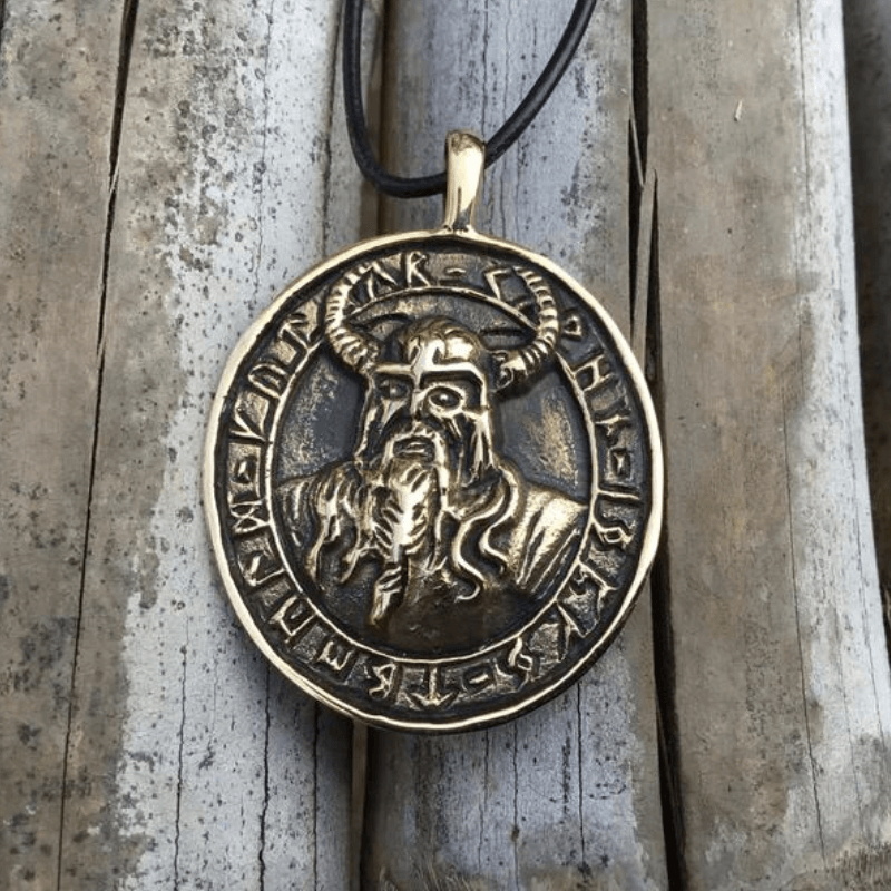 vkngjewelry Pendant Handcrafted Bronze Viking Warrior with Runes Pendant