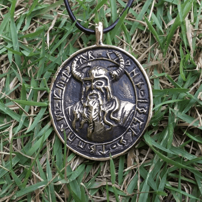 vkngjewelry Pendant Handcrafted Bronze Viking Warrior with Runes Pendant