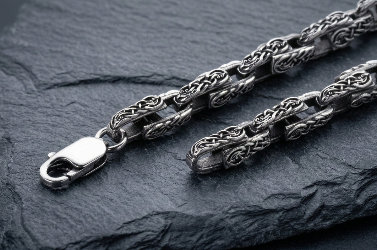 vkngjewelry Chain Celtic Knot Sterling Silver Men's Chain, Viking Link Necklace