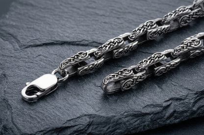 vkngjewelry Chain Celtic Knot Sterling Silver Men's Chain, Viking Link Necklace