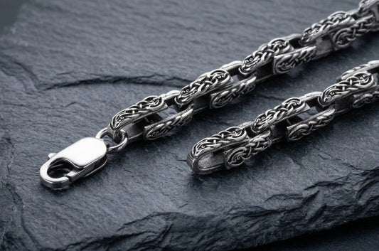 vkngjewelry Chain Celtic Knot Sterling Silver Men's Chain, Viking Link Necklace
