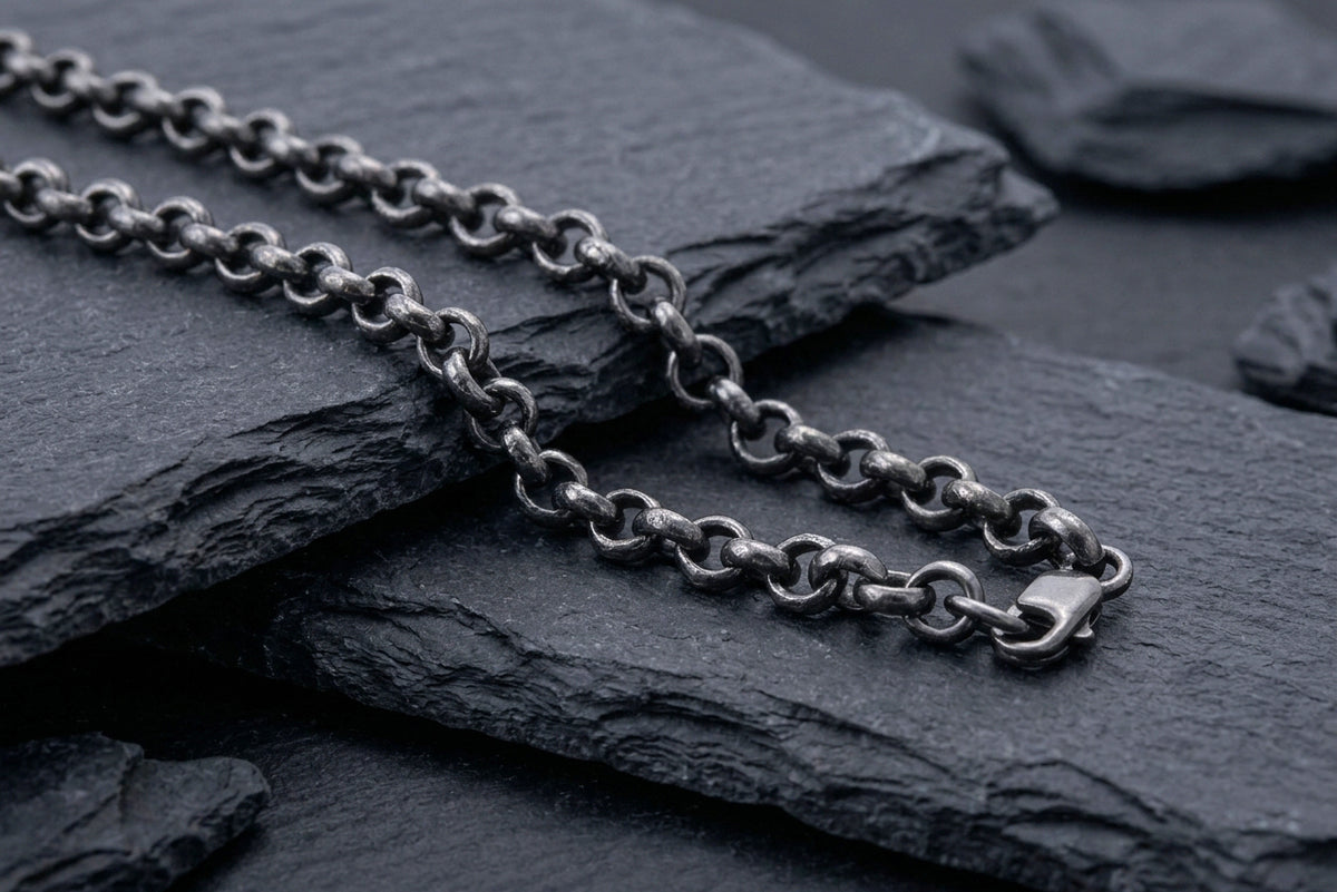 vkngjewelry Chain Handcrafted Chain Rolo 925 Silver Ruthenium plated