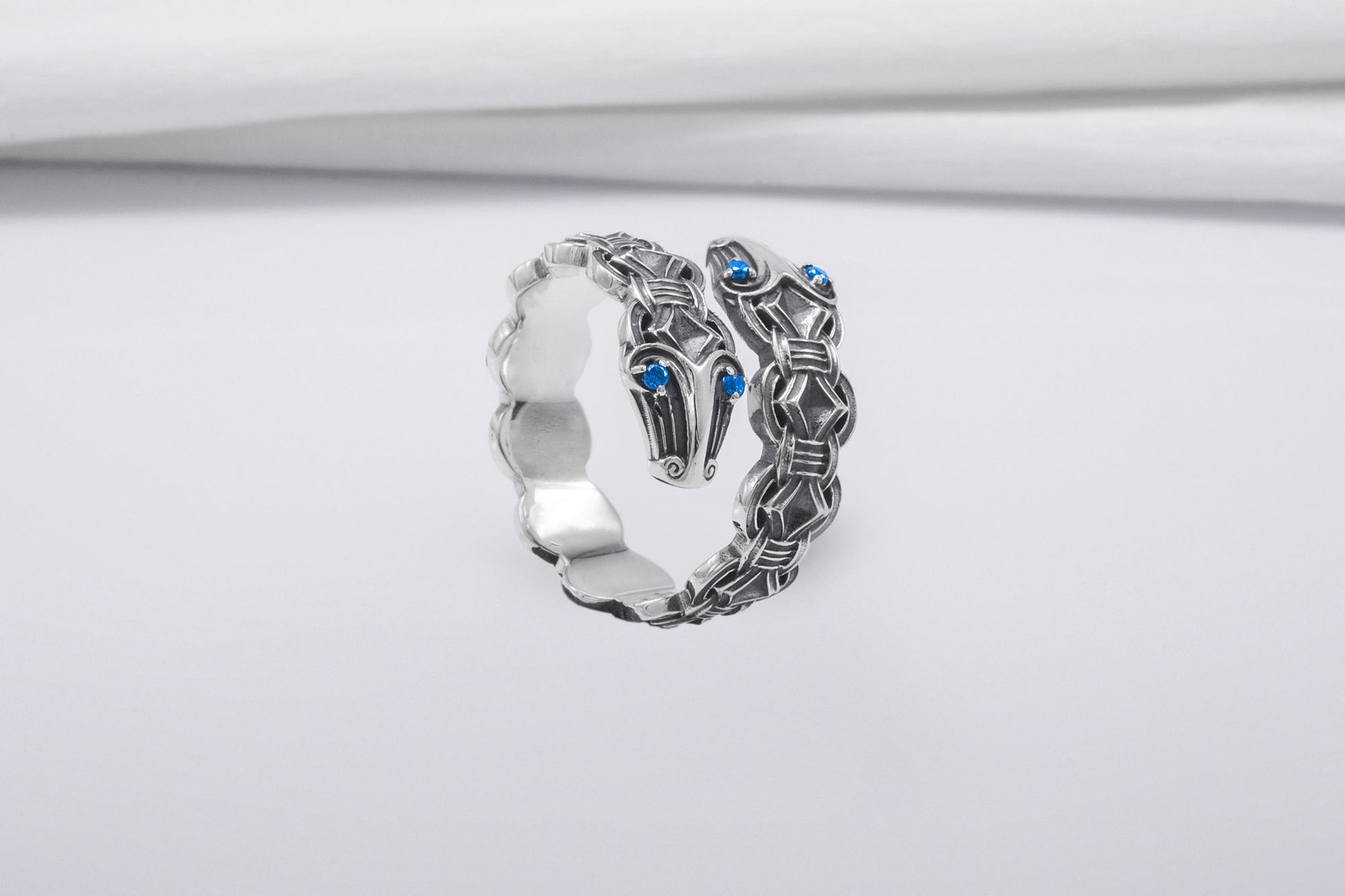 vkngjewelry Ring Handcrafted Double-Headed Snake Silver Ring, Norse Serpent Band