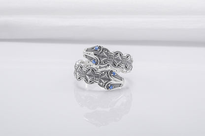 vkngjewelry Ring Handcrafted Double-Headed Snake Silver Ring, Norse Serpent Band