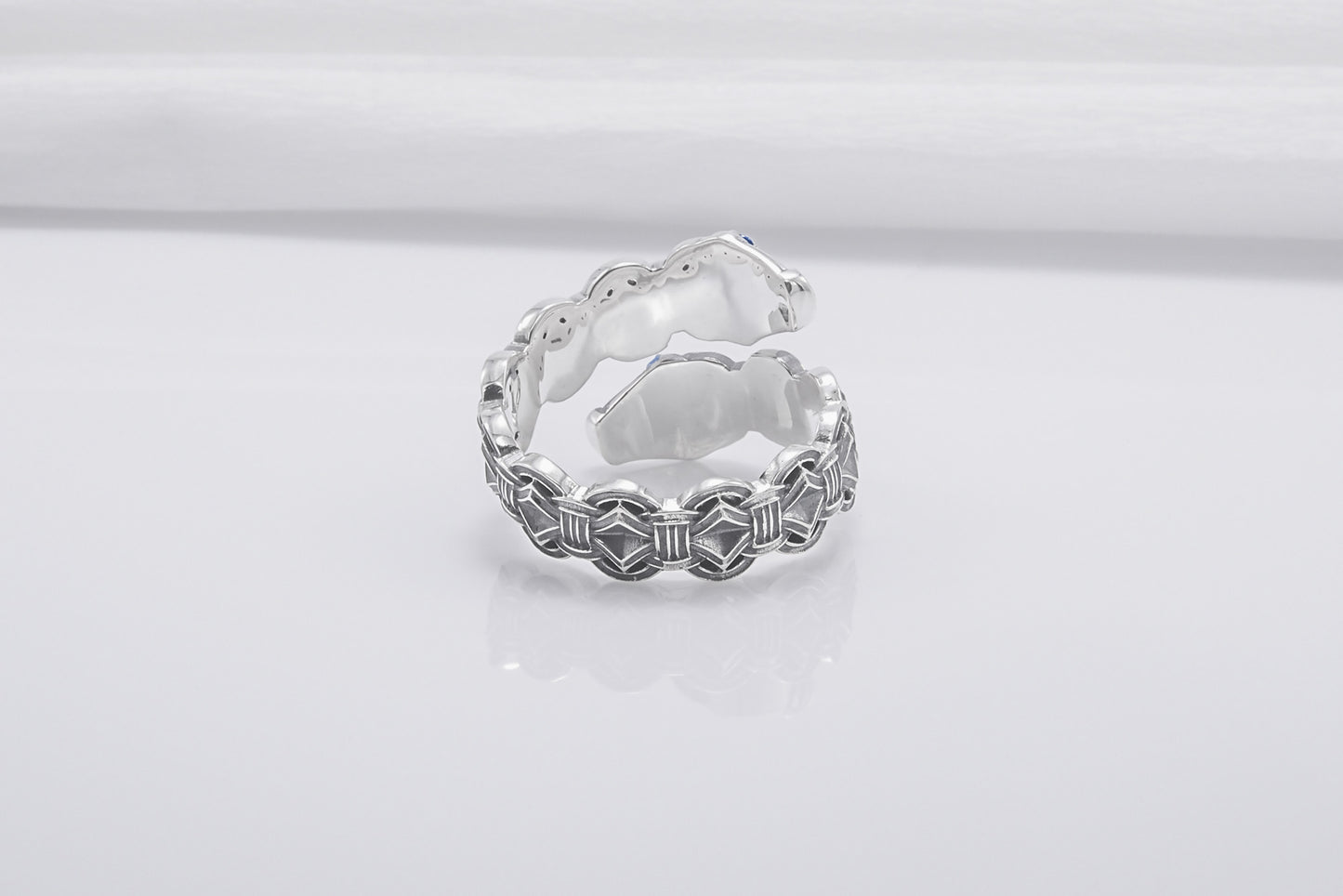 vkngjewelry Ring Handcrafted Double-Headed Snake Silver Ring, Norse Serpent Band