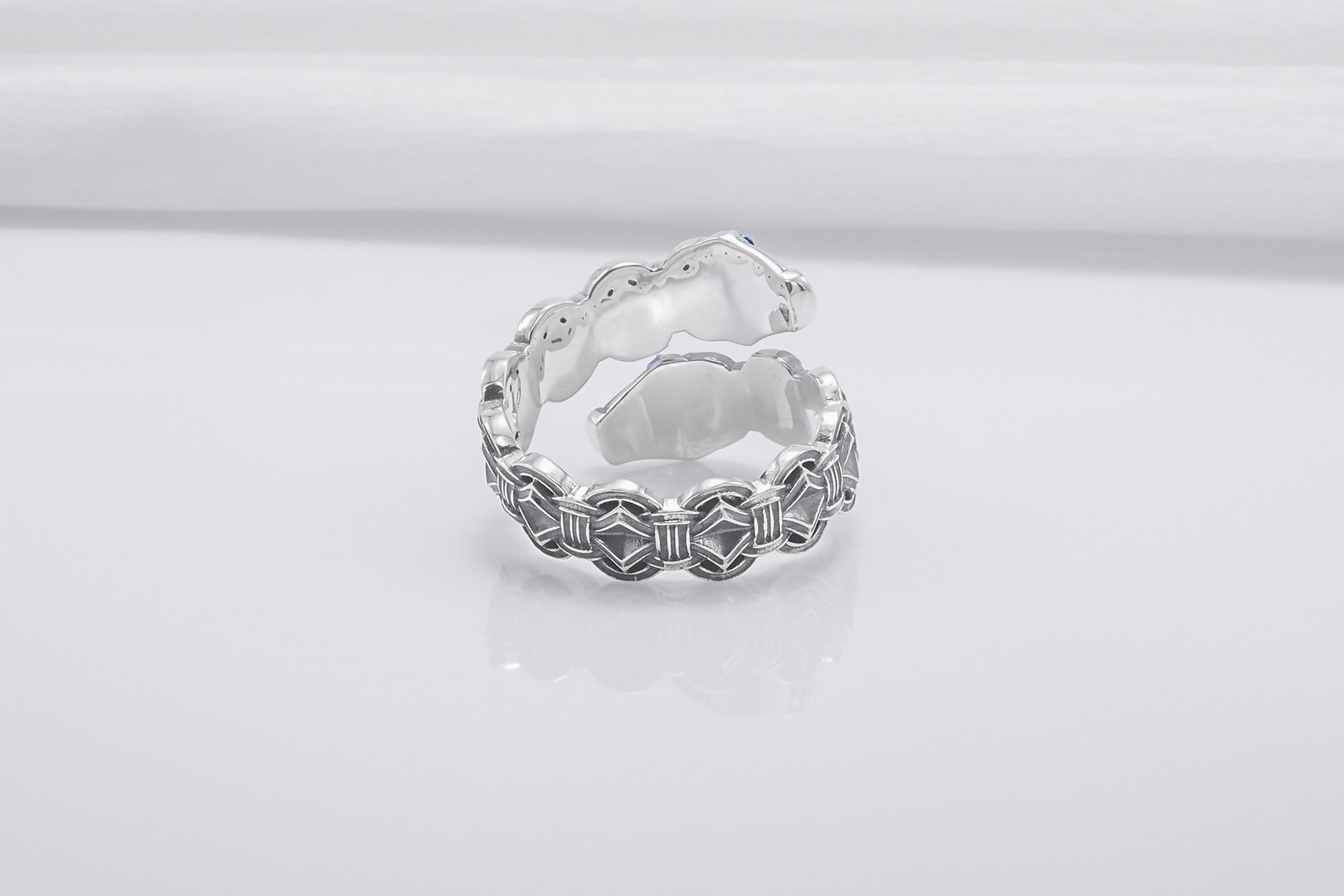 vkngjewelry Ring Handcrafted Double-Headed Snake Silver Ring, Norse Serpent Band