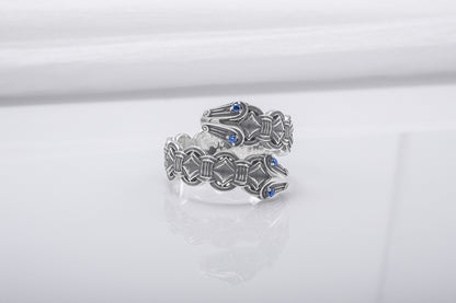 vkngjewelry Ring Handcrafted Double-Headed Snake Silver Ring, Norse Serpent Band
