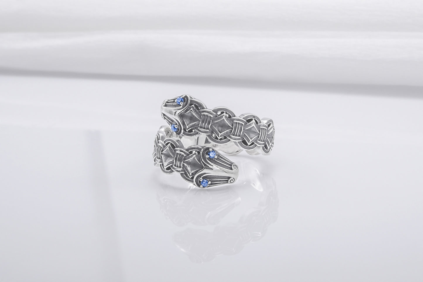 vkngjewelry Ring Handcrafted Double-Headed Snake Silver Ring, Norse Serpent Band