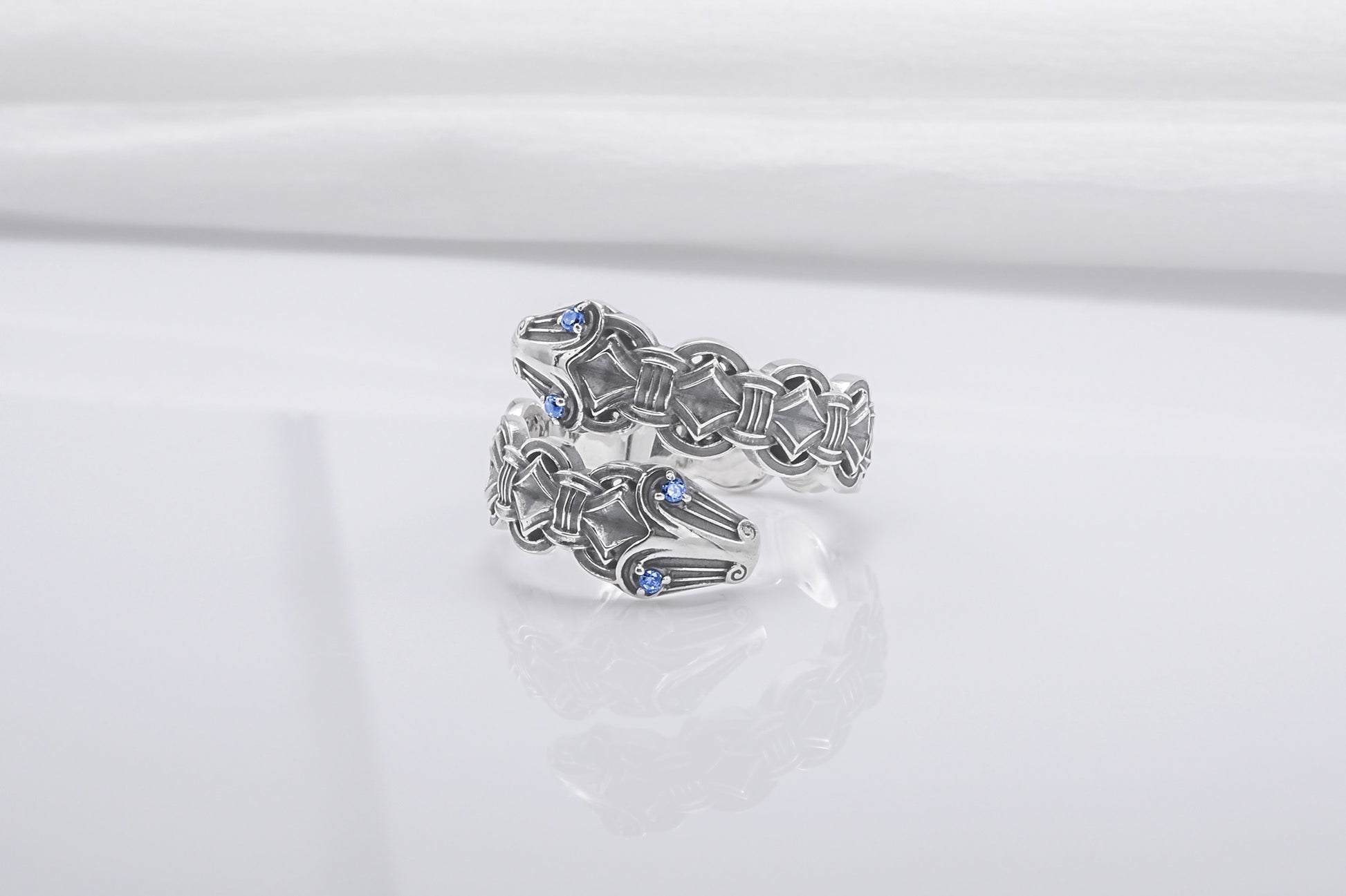 vkngjewelry Ring Handcrafted Double-Headed Snake Silver Ring, Norse Serpent Band