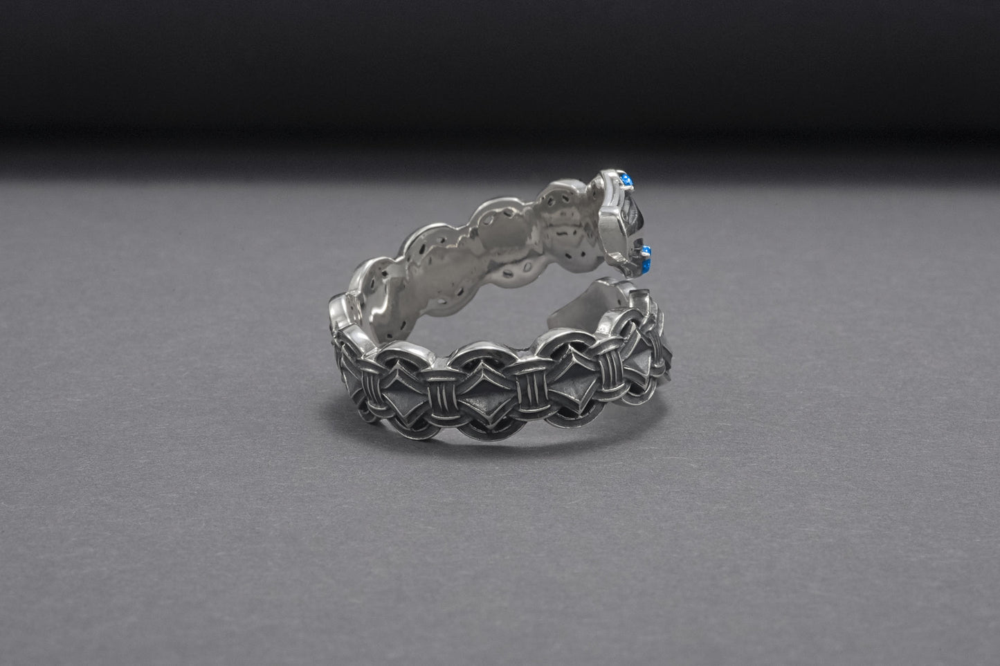 vkngjewelry Ring Handcrafted Double-Headed Snake Silver Ring, Norse Serpent Band