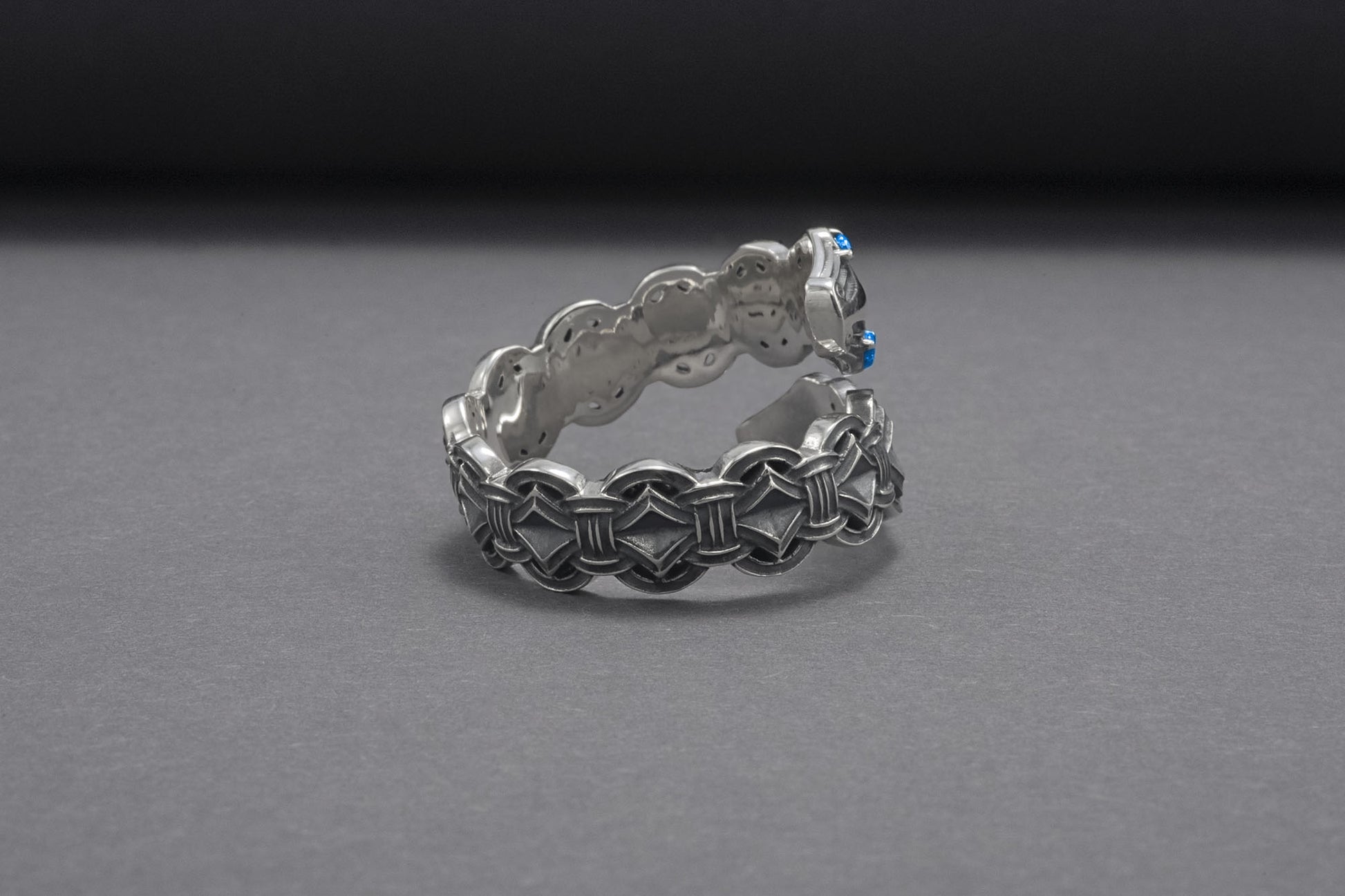 vkngjewelry Ring Handcrafted Double-Headed Snake Silver Ring, Norse Serpent Band