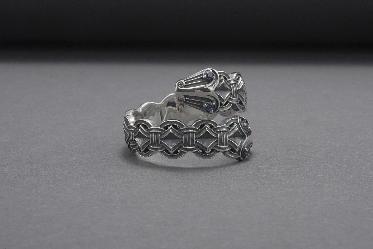 vkngjewelry Ring Handcrafted Double-Headed Snake Silver Ring, Norse Serpent Band