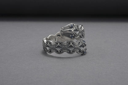 vkngjewelry Ring Handcrafted Double-Headed Snake Silver Ring, Norse Serpent Band