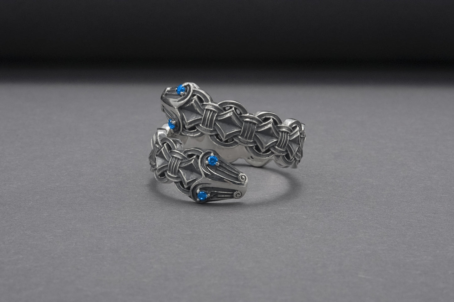 vkngjewelry Ring Handcrafted Double-Headed Snake Silver Ring, Norse Serpent Band