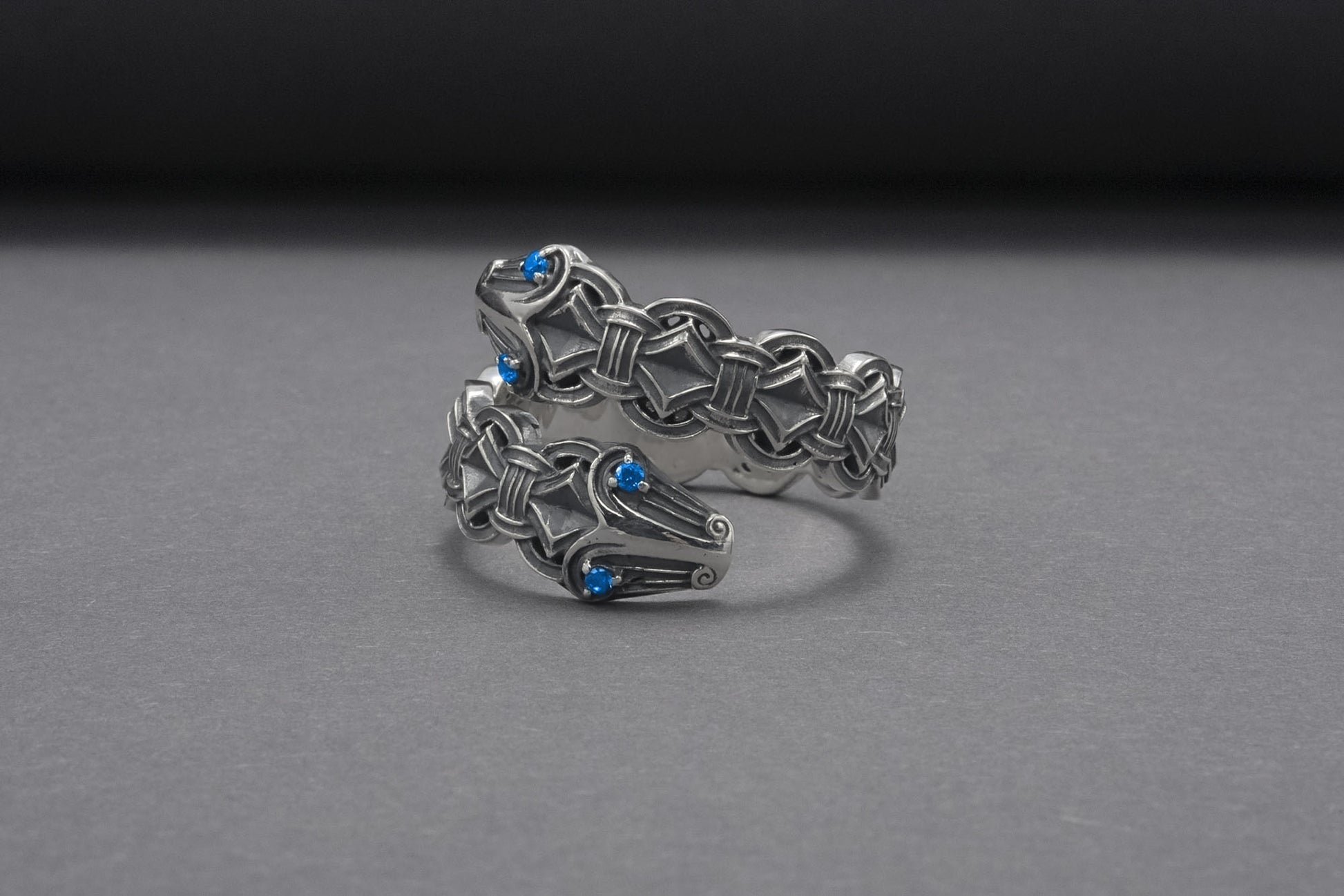 vkngjewelry Ring Handcrafted Double-Headed Snake Silver Ring, Norse Serpent Band
