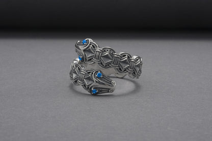 vkngjewelry Ring Handcrafted Double-Headed Snake Silver Ring, Norse Serpent Band