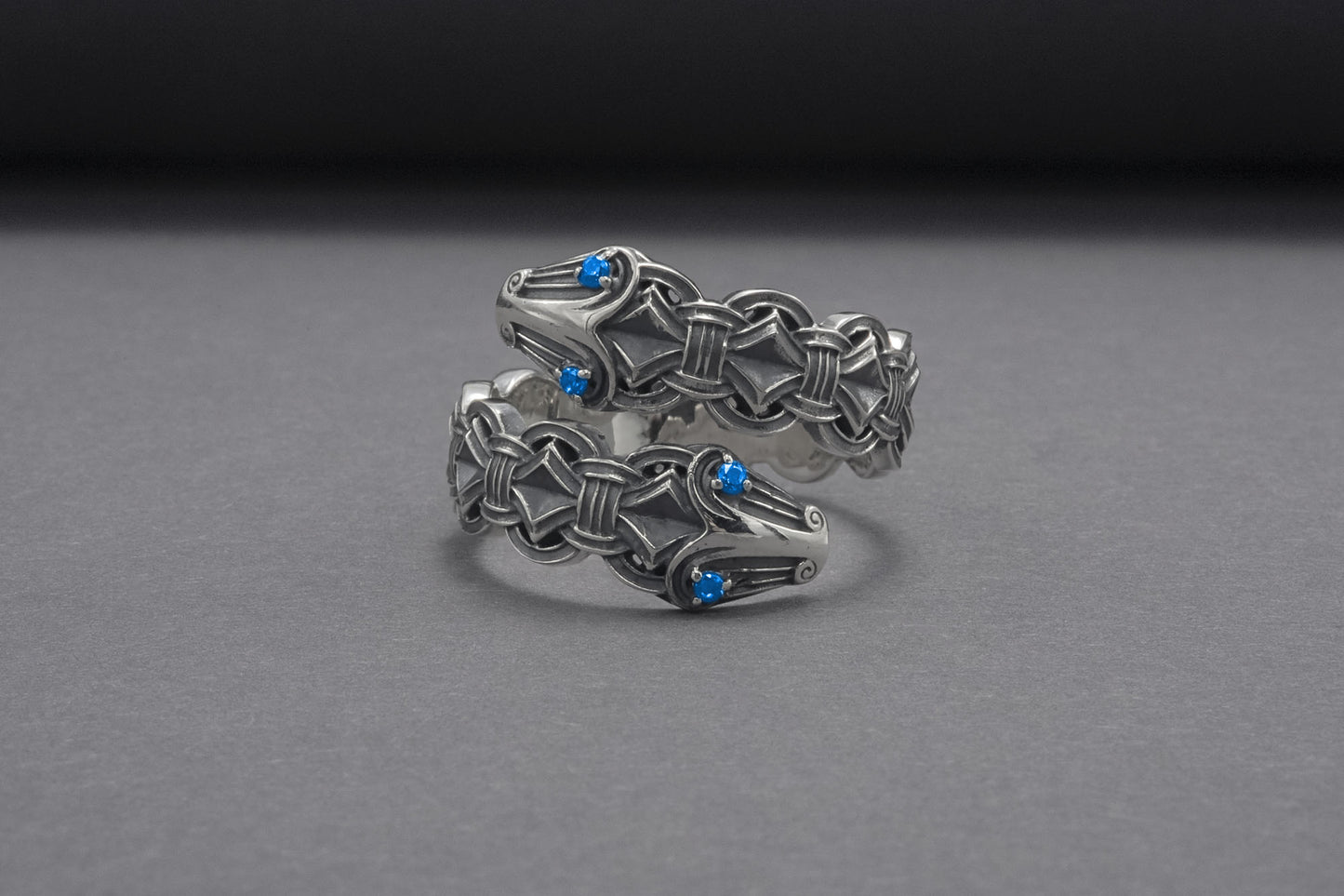 vkngjewelry Ring Handcrafted Double-Headed Snake Silver Ring, Norse Serpent Band