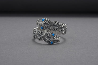 vkngjewelry Ring Handcrafted Double-Headed Snake Silver Ring, Norse Serpent Band