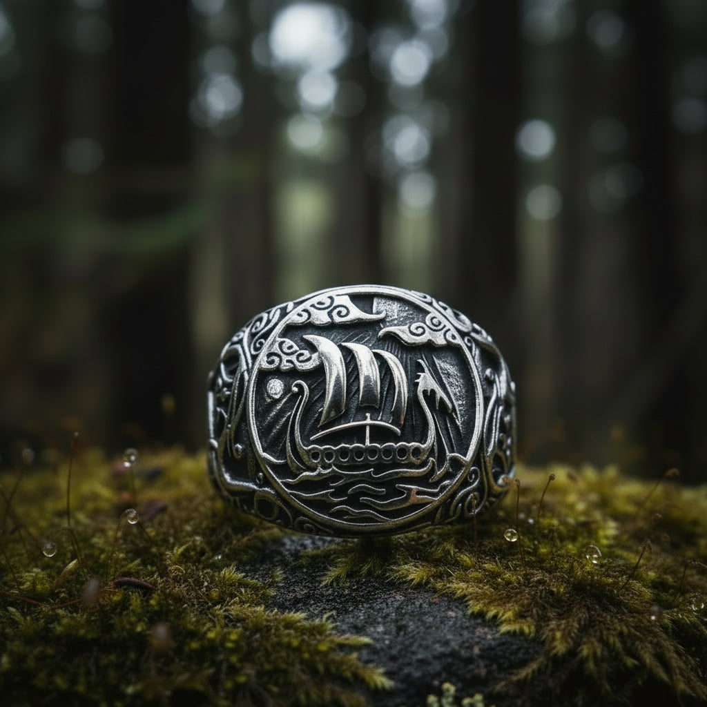 vkngjewelry Ring Handcrafted Drakkar Urnes Style Sterling Silver